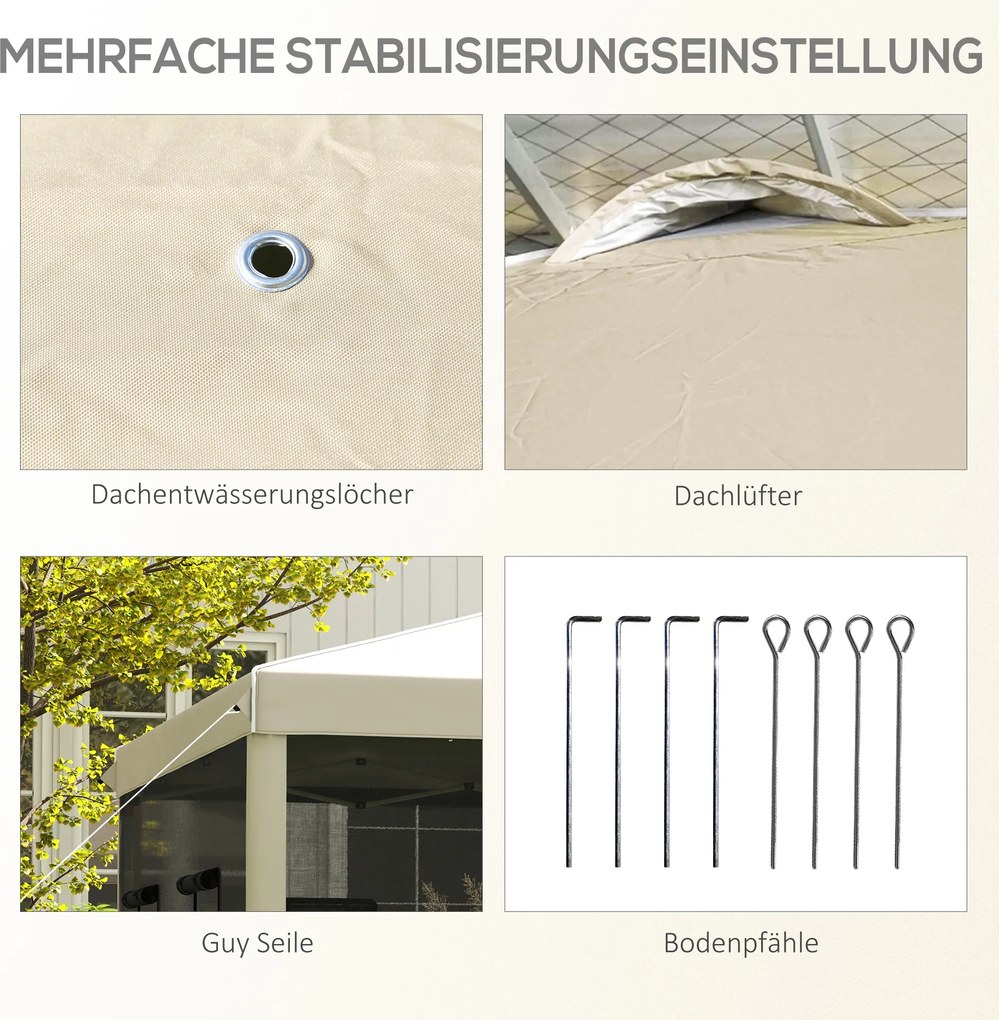 Outsunny Pawilon składany, regulowana wysokość, zasłony z siatki, torba transportowa, stelaż stalowy, 3 x 3 x 3 m, Beżowy