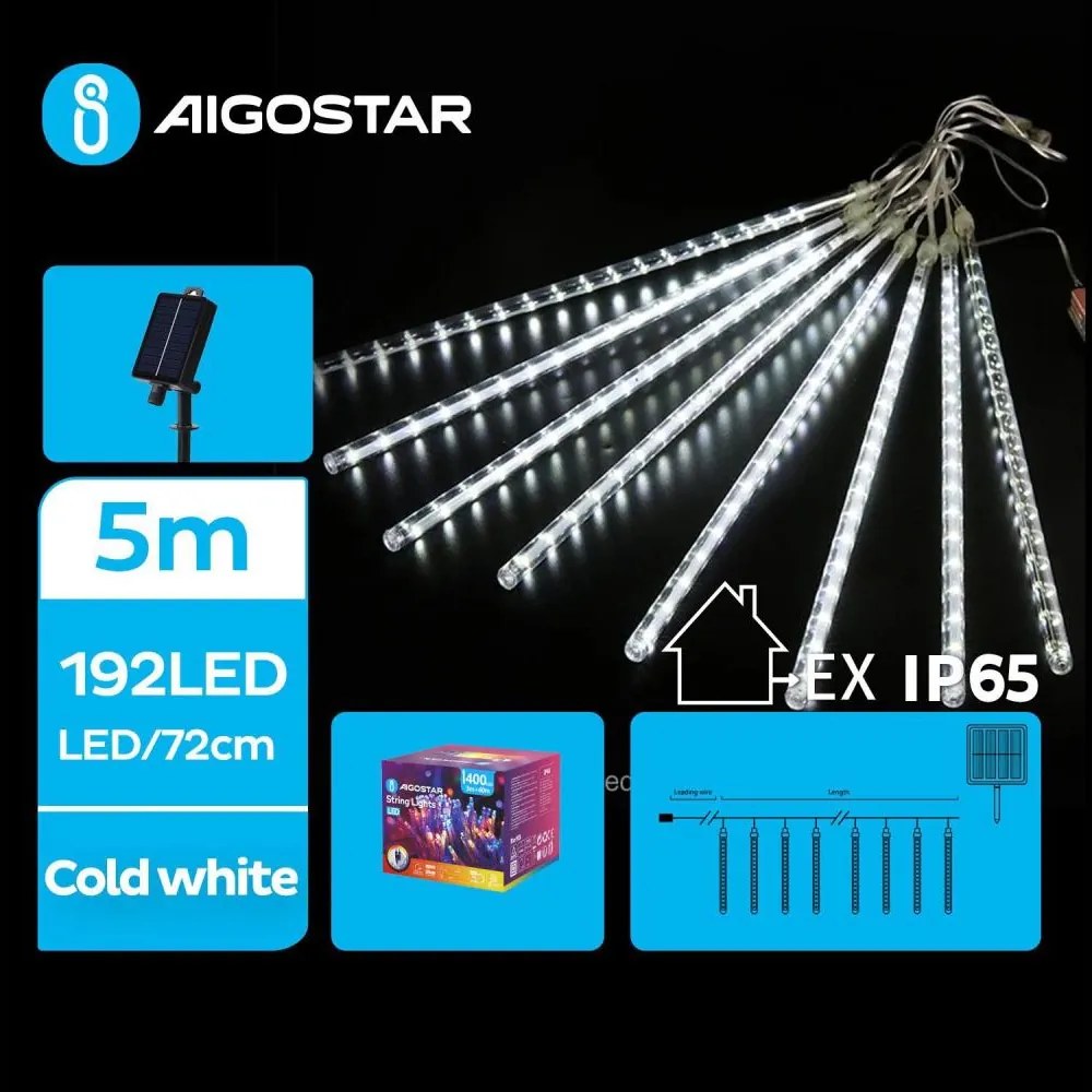 Aigostar - Solarny łańcuch świetlny 192 diod LED/8 m IP65 zimna biel