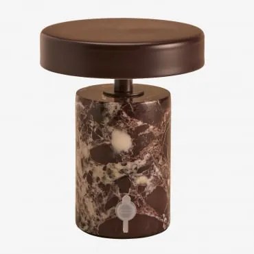 Bezprzewodowa Lampa Stołowa Led Z Żelaza I Naturalnego Kamienia Isasia Czerwony Marmur Cherry Gold - Sklum