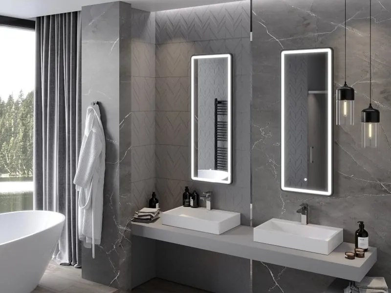 Mexen Coro lustro łazienkowe podświetlane 45 x 120 cm, LED 6000K, antypara, rama czarna - 9817-045-120-611-70