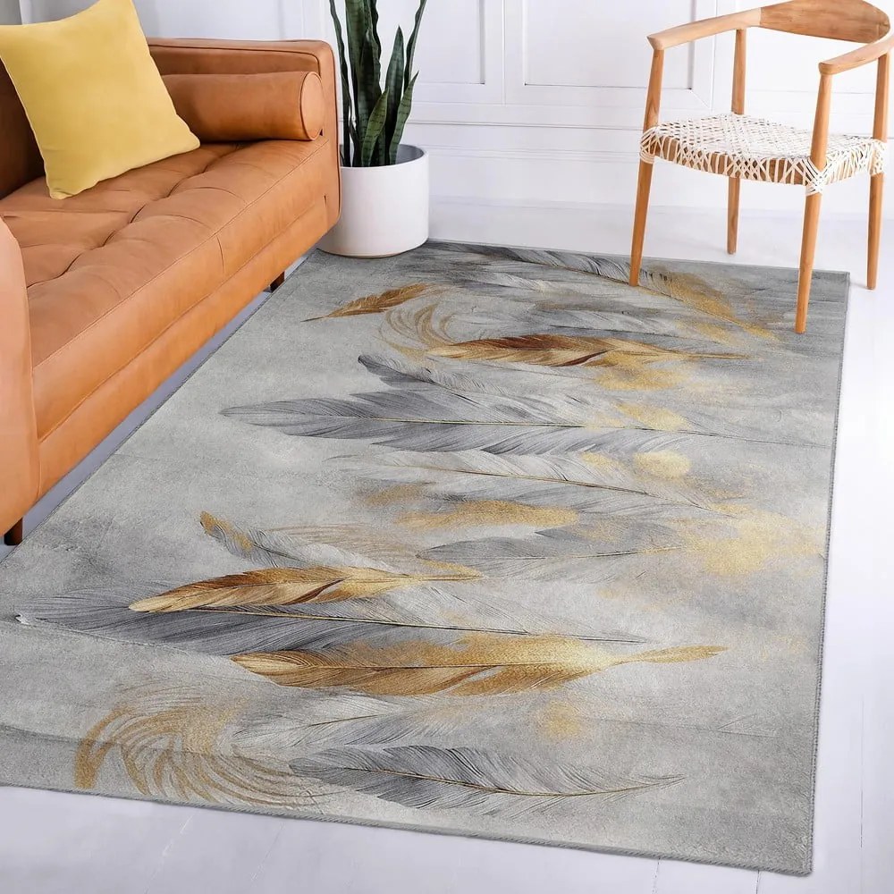 Chodnik w szaro-złotym kolorze odpowiedni do prania 80x200 cm Golden Feathers – Mila Home