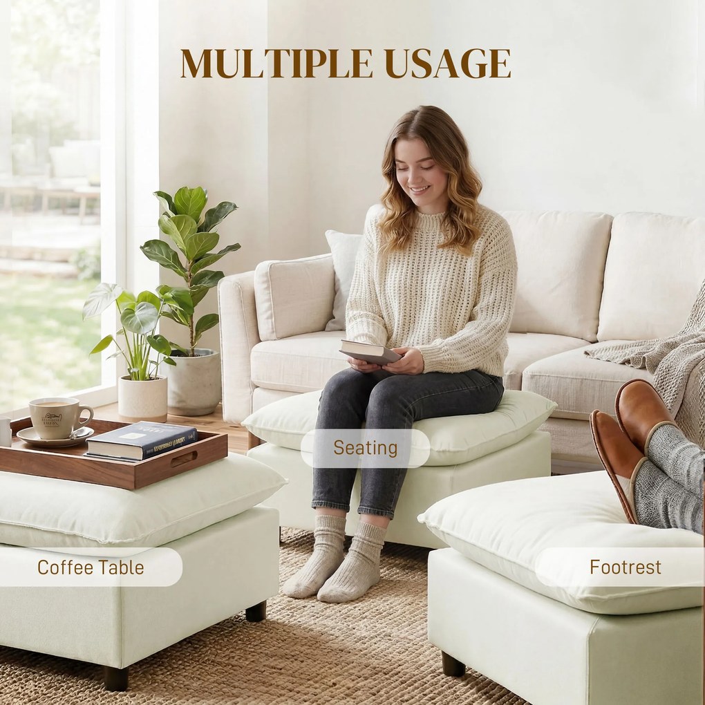 HOMCOM Puf nowoczesny z tkaniną i plastikowymi nogami, do salonu i sypialni, 75 cm, kremowobiały | Aosom PL