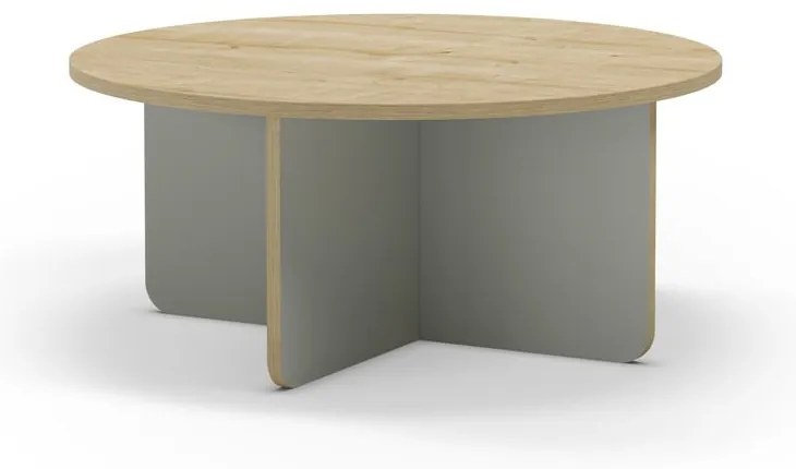 Jasnozielony/w naturalnym kolorze okrągły stolik z blatem w dekorze dębu ø 80 cm Hillary – Marckeric