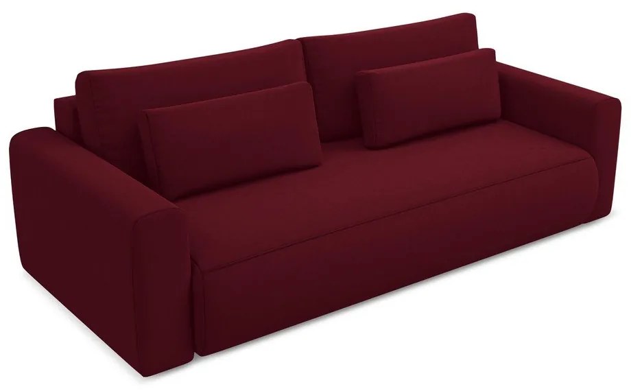 Bordowa aksamitna rozkładana/ze schowkiem sofa 238 cm Kapua – Makamii