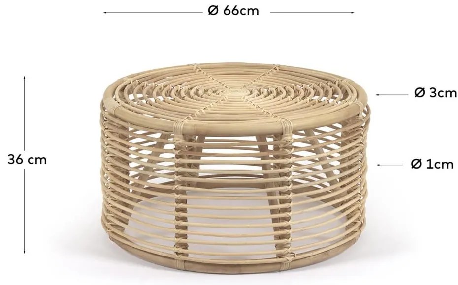 Rattanowy okrągły stolik w naturalnym kolorze ø 66 cm Kohana – Kave Home