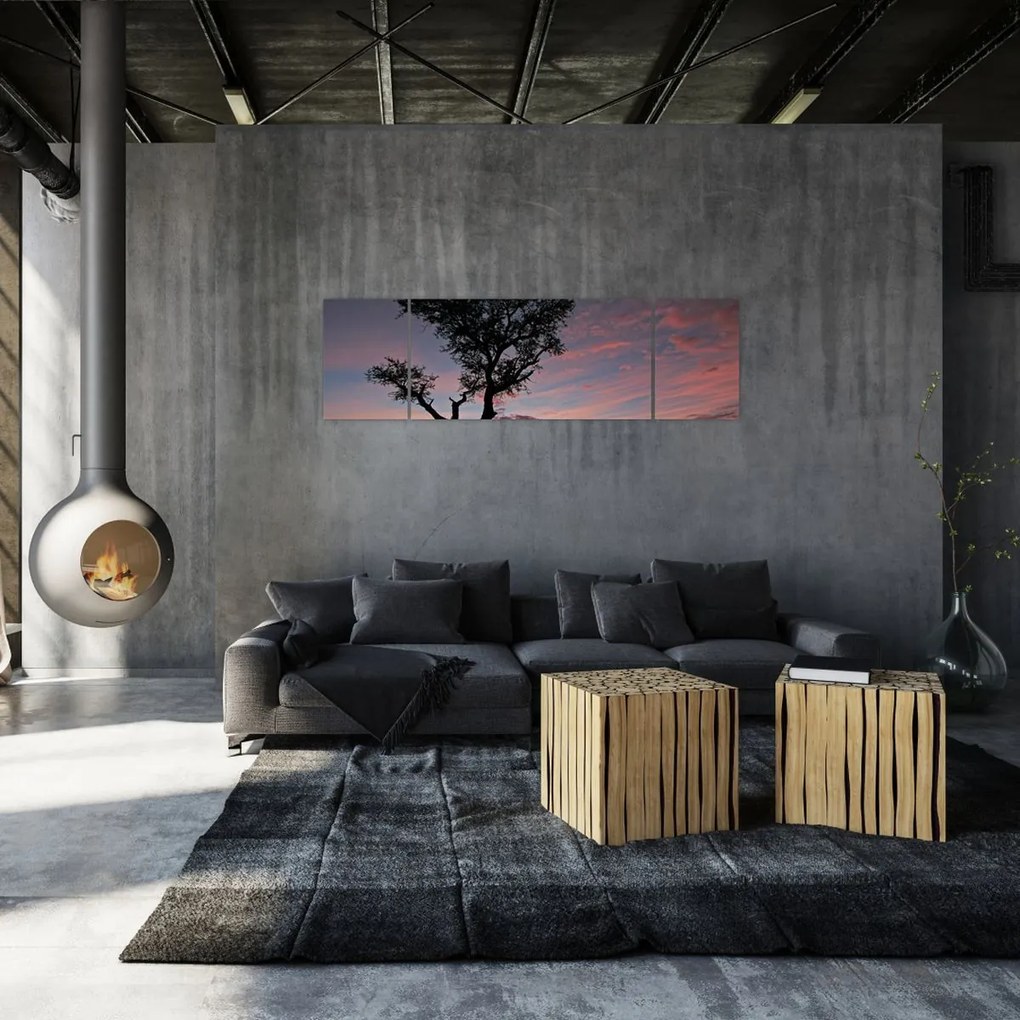 Obraz - Drzewo i czerwonawe odcienie (170x50 cm)