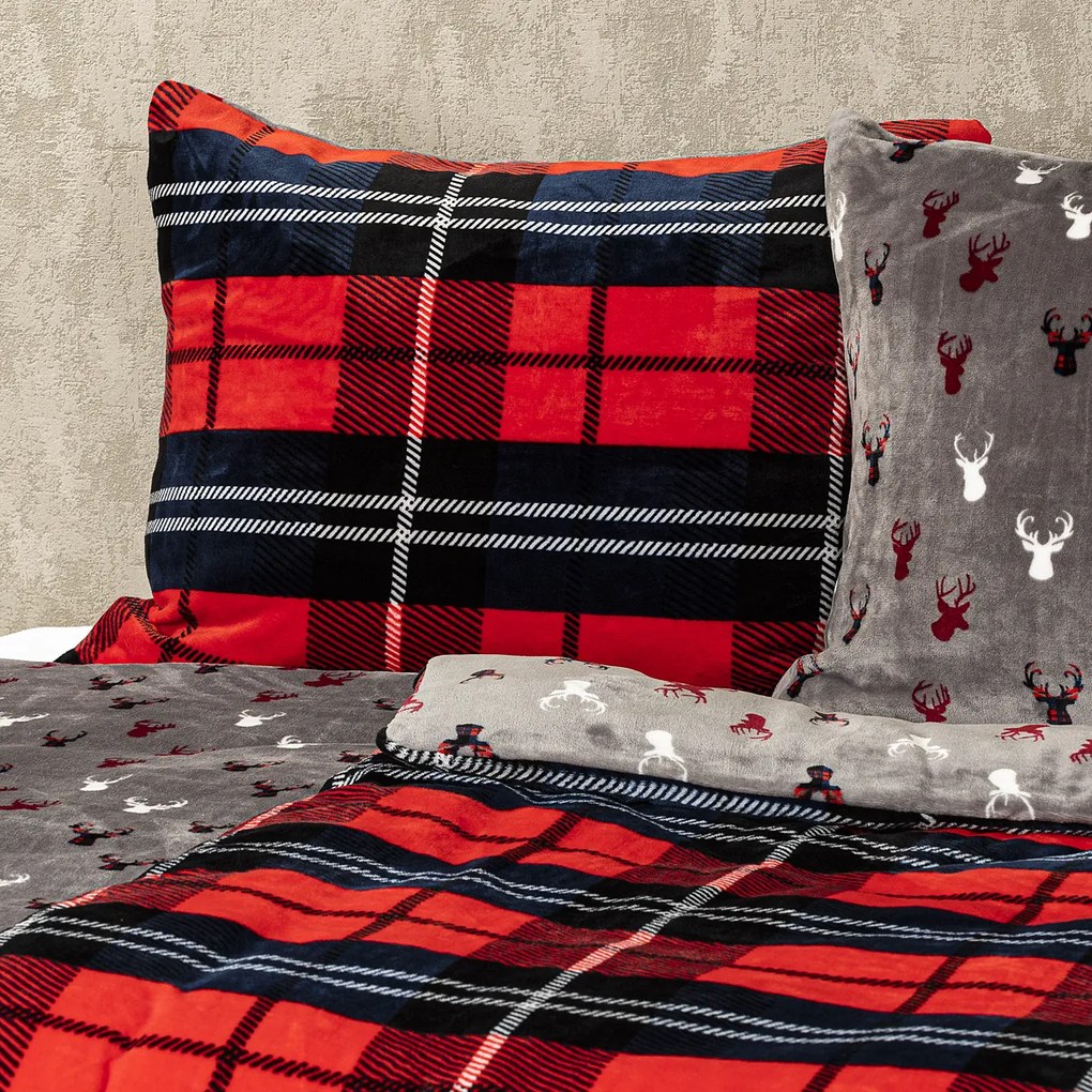 4Home Pościel mikroflanela Krata czerwony, 140 x 200 cm, 70 x 90 cm