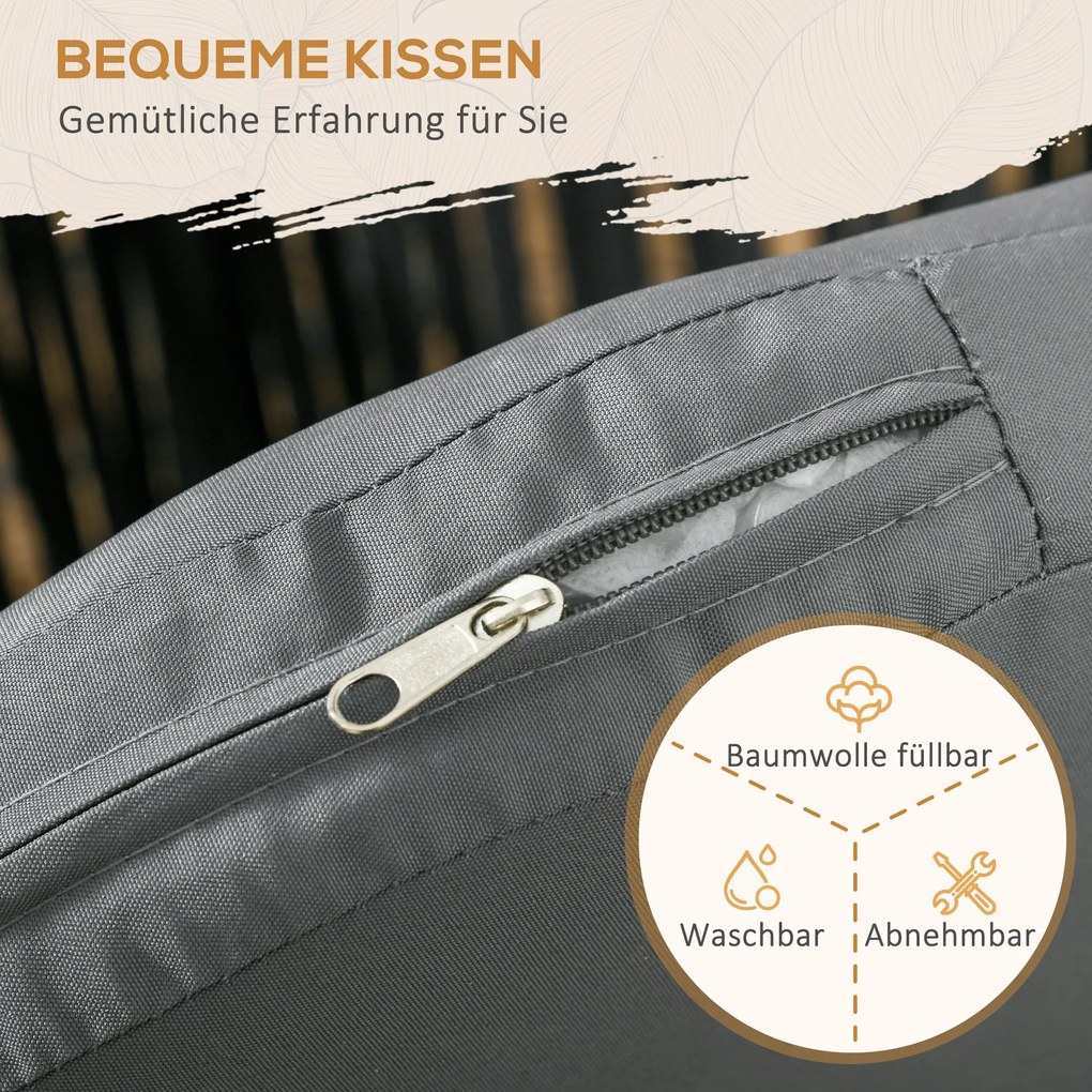 Outsunny Krzesła Ogrodowe, 2 szt., Design Boho, Poduszki na Siedzisko i Oparcie, Wygodna Powierzchnia Siedziska, Rama Metalowa, Czarny