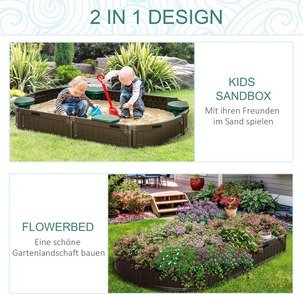 Outsunny Piaskownica z siedziskami i pokrowcem HDPE dla dzieci 3-12 lat 183x105x22 5 cm ciemnozielona | Aosom PL