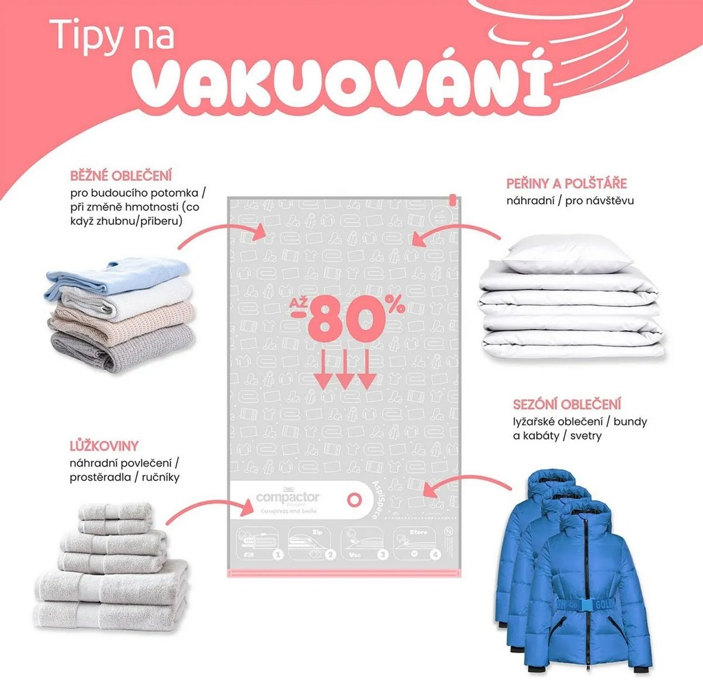 Zestaw worków do przechowywania próżniowegoCompactor Aspispace XL 6 szt., 140 l, 80 x 130 cm, 6 szt.
