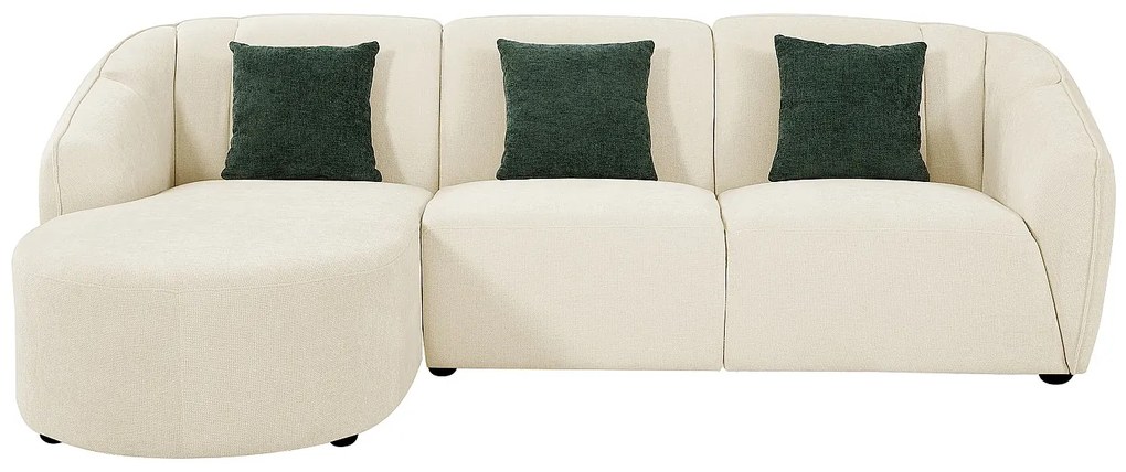 Kanapa narożna lewostronna z beżową teksturowaną tapicerką - NETOMIA