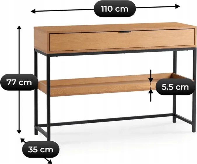 Konsola do Przedpokoju RUBY 100 cm z Półką Dąb/Czarny Loft