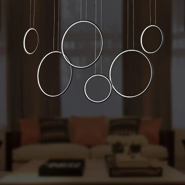 Szeroka lampa wisząca do salonu Ledowe Okręgi No.8 w stylu designerskim czarna