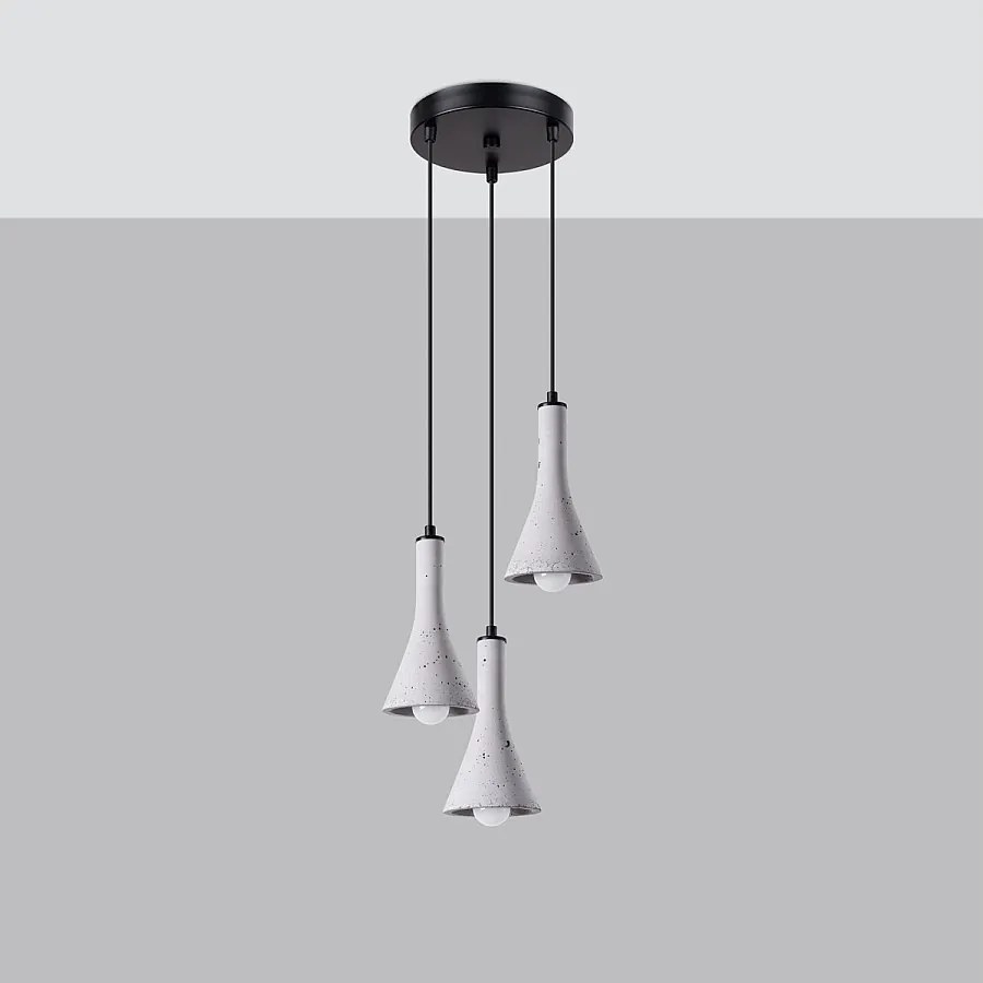 Lampy wiszące nowoczesny Lum, beton - 3 źródło światła 4000K - L.27 x H.115 cm - szary