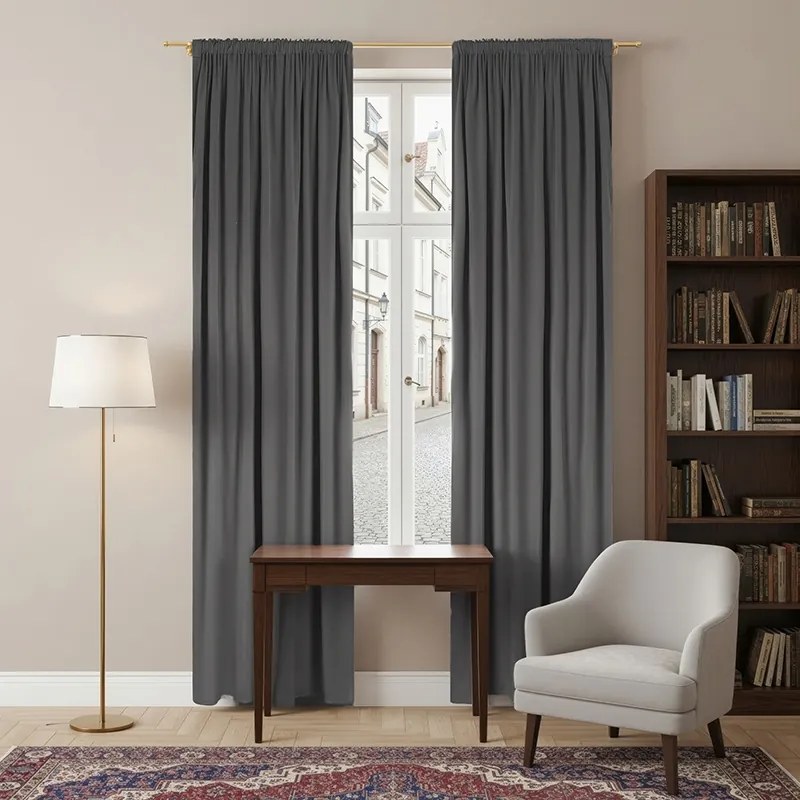 Zasłona gotowa welurowa na taśmie 140x250 GRAFIT velvet żabki tunel Virella