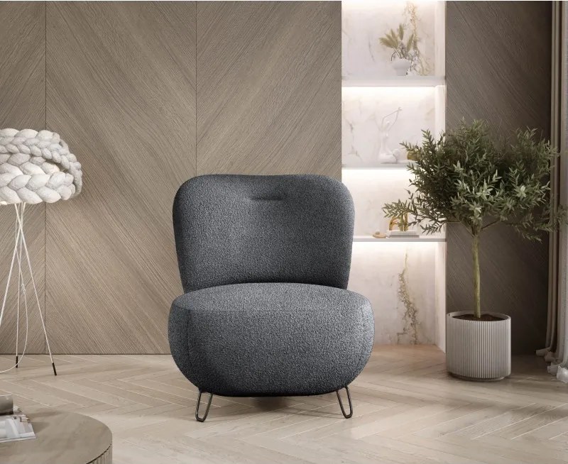 Fotel LUIS skandynawski wolnostojący na metalowych nogach w tkaninie NOW OR NEVER 100