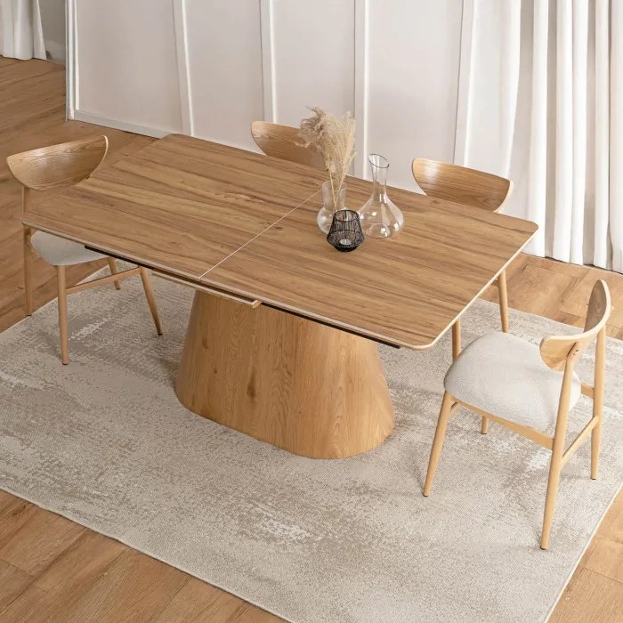 Stół Rozkładany Prostokątny LIZBONA 160-200 cm Ceramiczny Dąb do Jadalni Nowoczesny