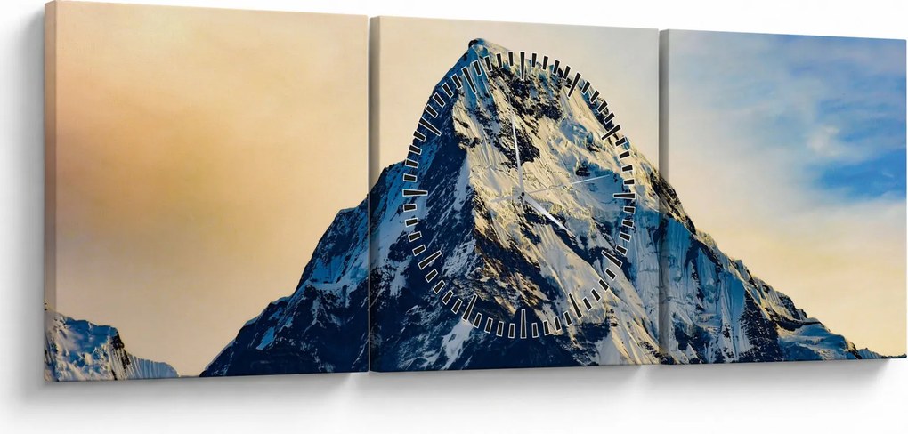 Obraz ośnieżonych gór, Nepal (z zegarem) (90x30 cm)