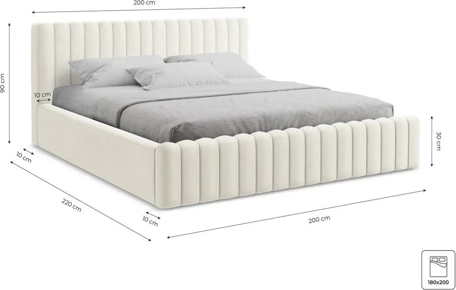 Szare tapicerowane łóżko dwuosobowe ze schowkiem i stelażem 180x200 cm Lemi – Makamii