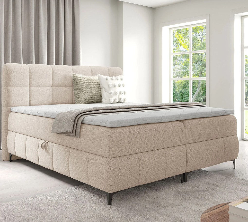 Beżowe tapicerowane łóżko kontynentalne 5 rozmiarów B3-D58