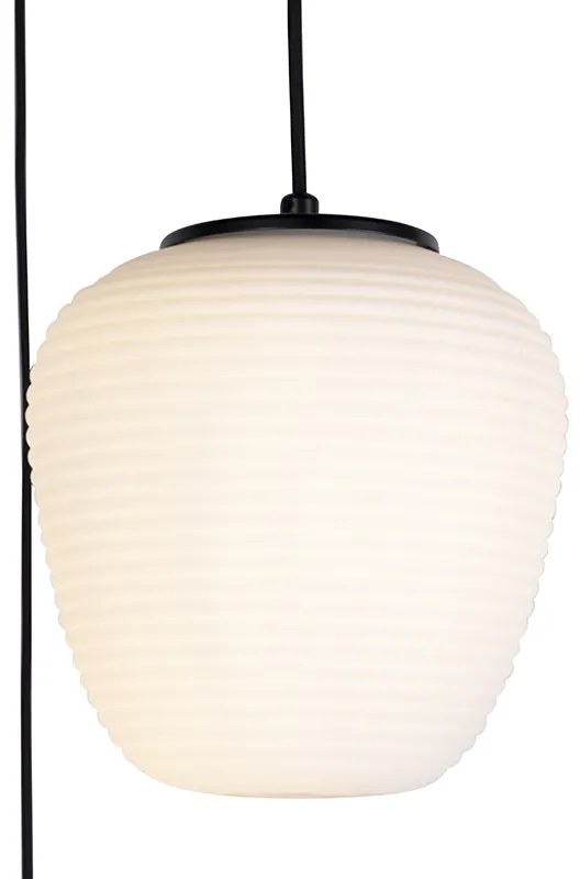 Designerska lampa wisząca czarna 3-światłowa z opalem - HeroDesignerski Oswietlenie wewnetrzne