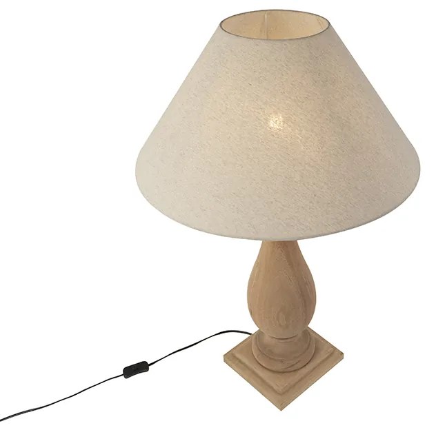 Rustykalna lampa stołowa z beżowym abażurem lnianym 55 cm - Burdock Rustykalny / Vintage Oswietlenie wewnetrzne