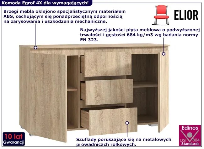 Komoda z szufladami i półkami dąb sonoma 120 cm - Egrof 4X