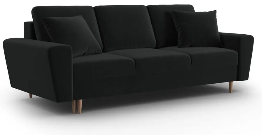 Czarna aksamitna rozkładana/ze schowkiem sofa 235 cm Kyoto – Cosmopolitan Design