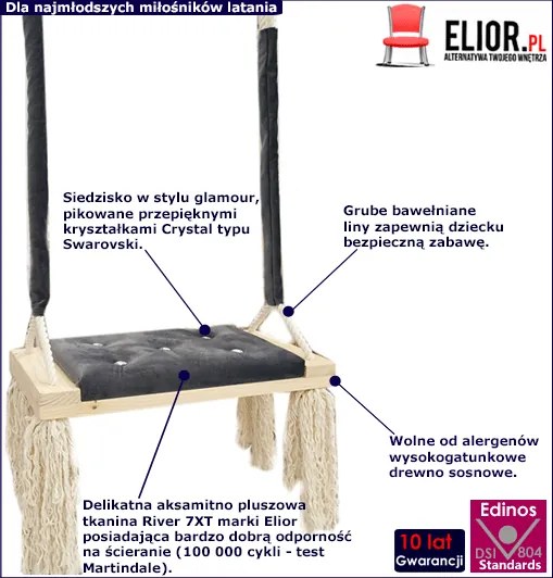 Szara huśtawka dziecięca z kryształkami P4-P52