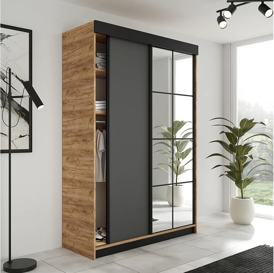 Szafa Przesuwna LAMARO 138 Dąb Craft/Grafit