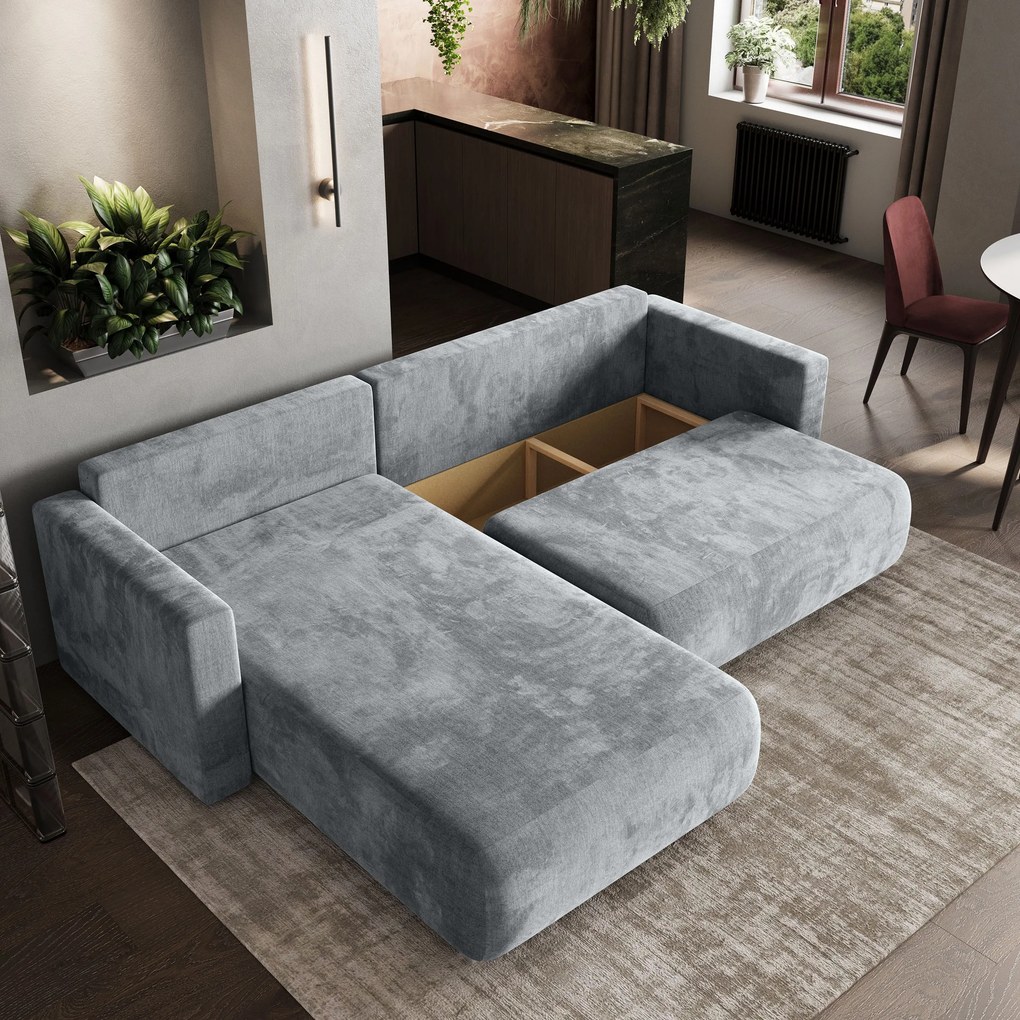 Masseno Narożnik TURIN z funkcją spania i pojemnikiem na pościel Narozniki L, Rozkładana sofa - Jasnoszary, MONOLITH 84
