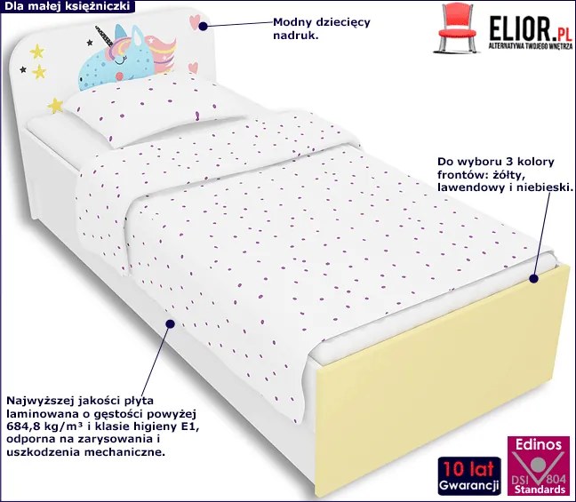 Łóżko dla dziewczynki z jednorożcem 90x200 Z3-W82
