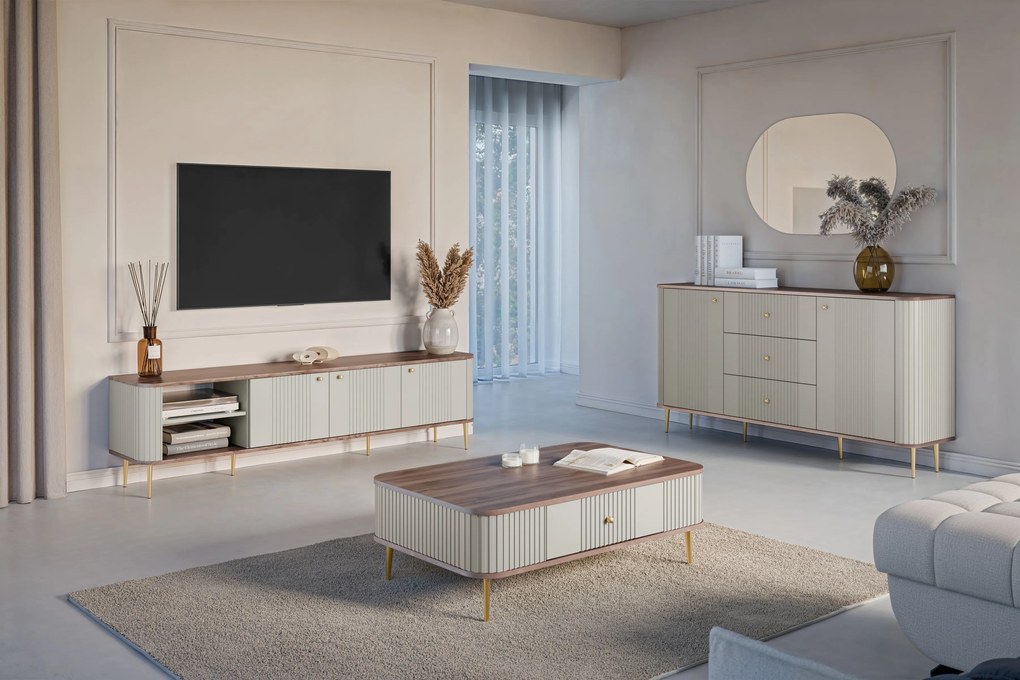 Szafka RTV Vesper 3D 187 cm - kaszmir / orzech / złote nogi