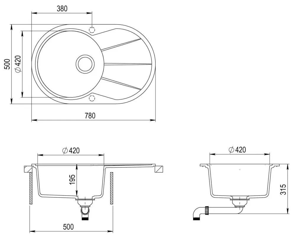 Beżowy owalny zlew z ociekaczem A1-F87