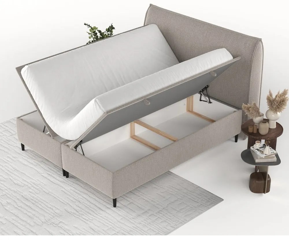 Szarobeżowe tapicerowane łóżko dwuosobowe ze schowkiem 180x200 cm Draco – Maison de Rêve
