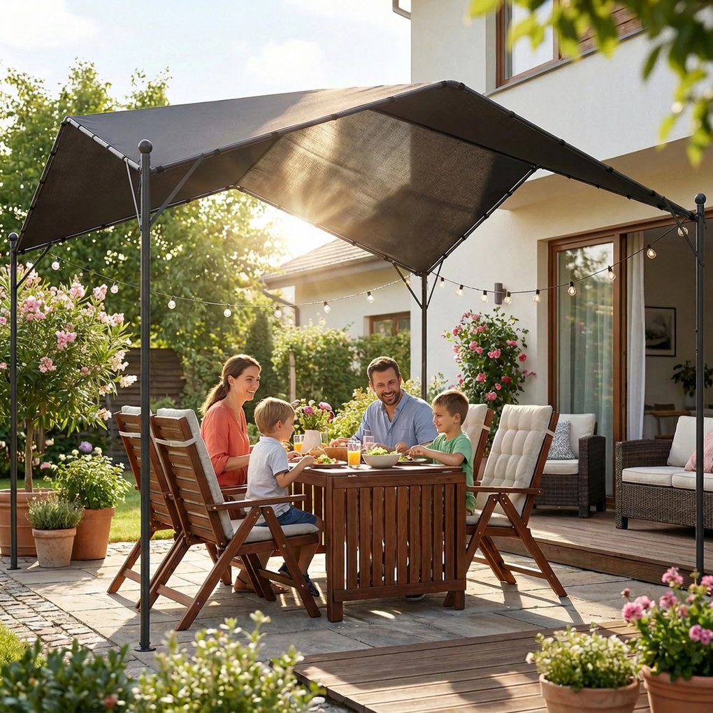 Outsunny Pergola Altana 3x3m Wodoodporna Stabilna Zimoodporna Ochrona Przed Słońcem ze Skośnym Dachem Wzmocnienia Trójkątne | Aosom PL