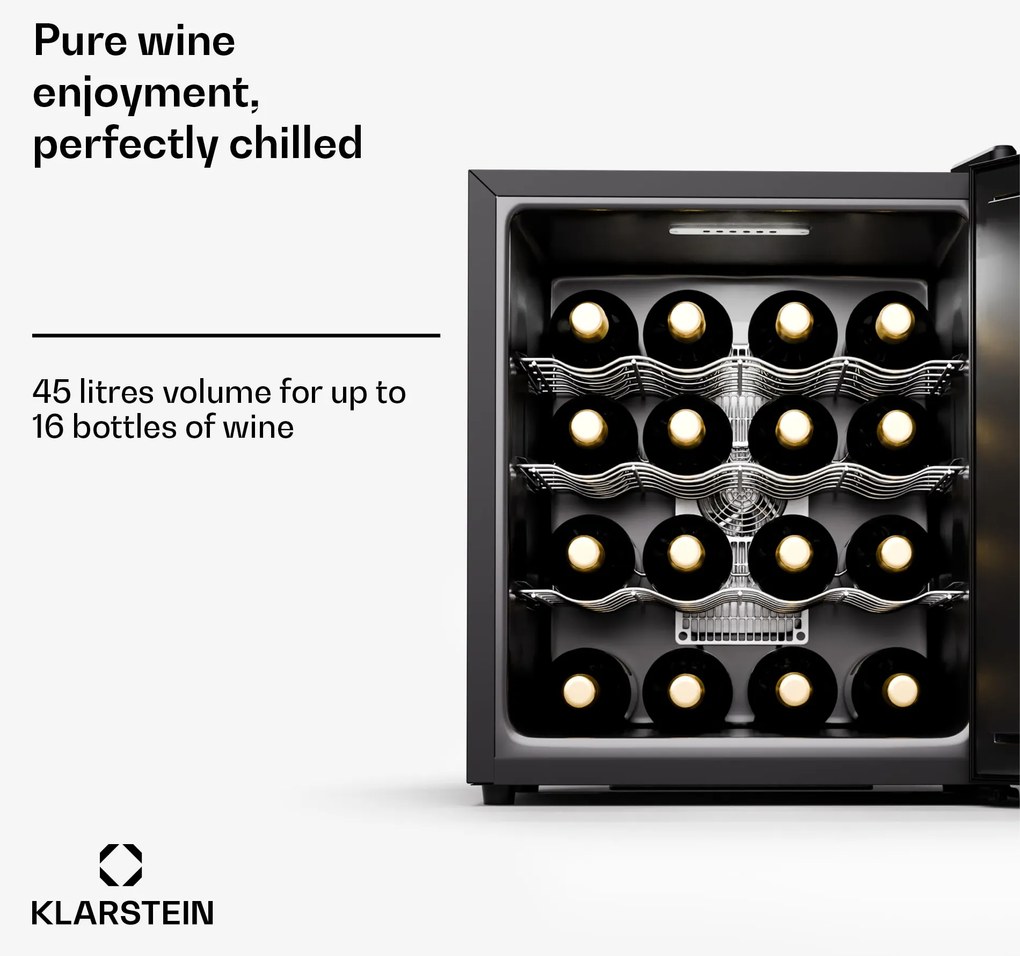 Klarstein Silent Vino 16 Uno, Chłodziarka na wino, 1 strefa / 16 butelek