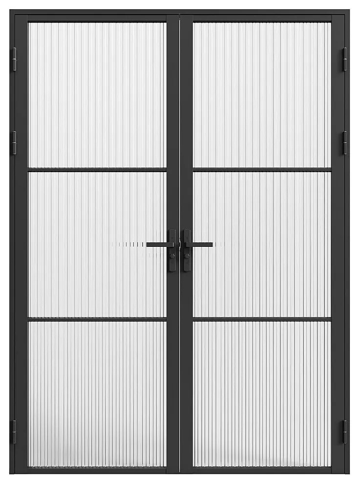 Drzwi kompletne 2-skrzydłowe dwustronne z aluminium i szkła teksturowanego - 2 x wys. 204 x szer. 83 cm - Czarny - MASERU