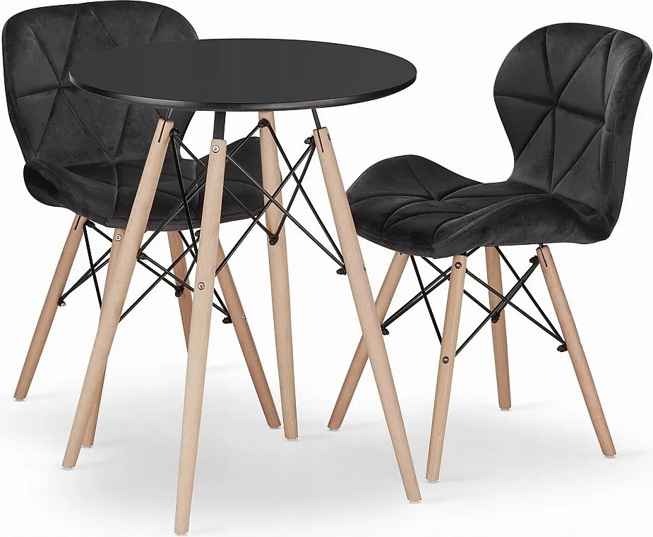 Valora ZESTAW OKRĄGŁY STÓŁ KOVA 60 Czarny + 2 Krzesła WAKO Czarne x2