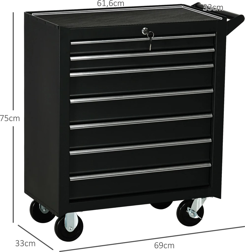 DURHAND Wózek narzędziowy, 2 małe i 5 dużych szuflad, stal, do 150 kg, 69 x 33 x 75 cm, czerwony | Aosom PL