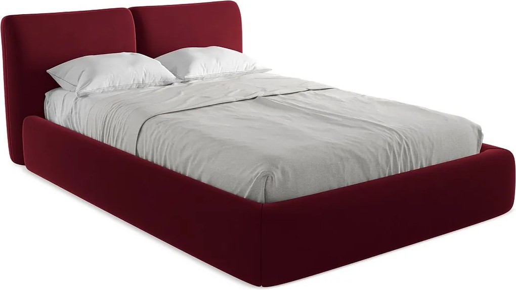 Łóżko 160 x 228 - z weluru - burgundowy - HOKU