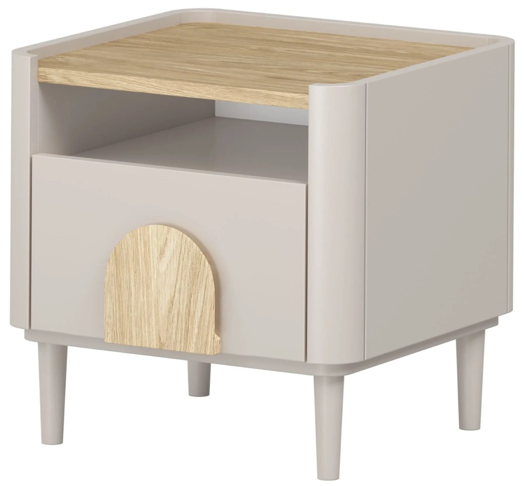 Szafka nocna Amilio z szufladą 50 cm na nóżkach - kaszmir / dąb olejowany / uchwyty dąb jasny