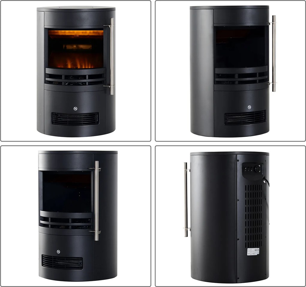 Elektryczny Kominek HOMCOM z Efektem Płomienia LED 900/2000W, Czarny