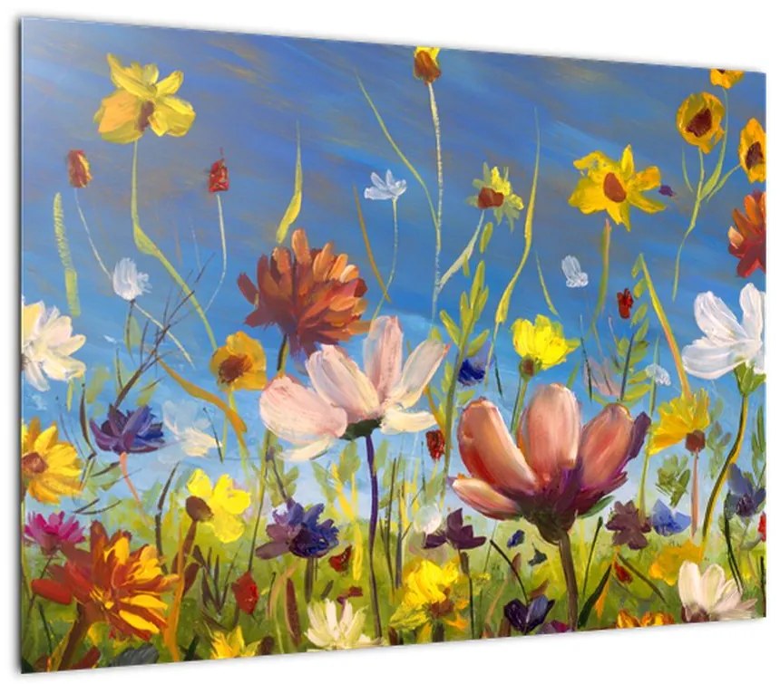 Malowany obraz kwitnącej łąki (70x50 cm)