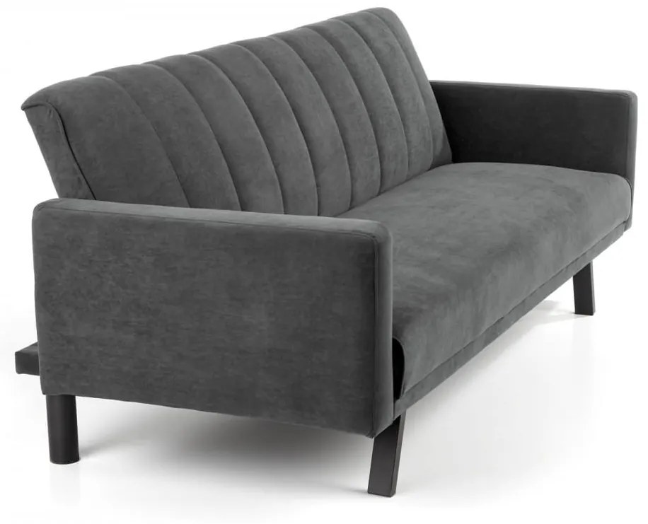 AMANDO sofa popielaty, rozkładana, tkanina velvet, stal tapicerowana