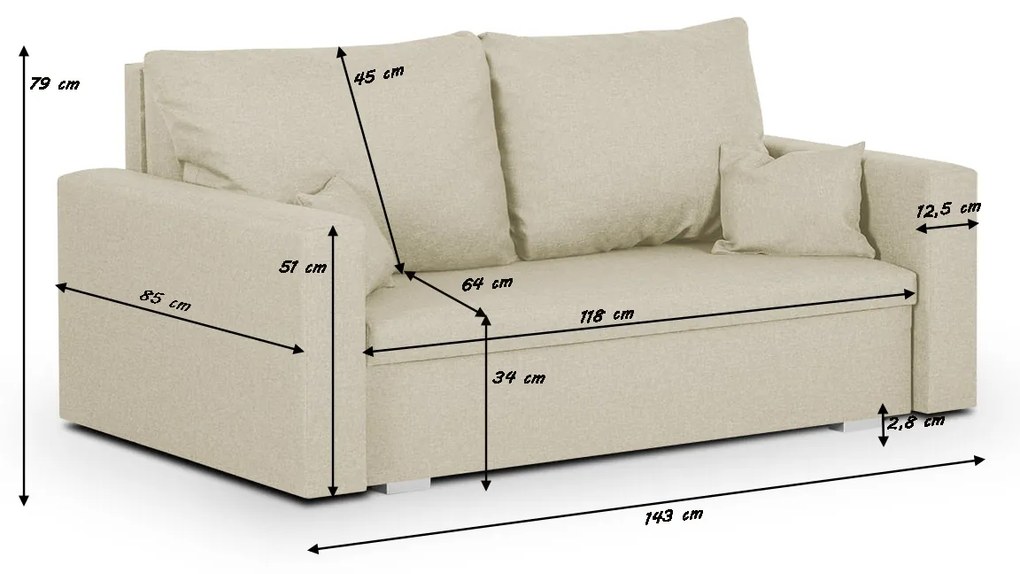 Sofa kanapa 2 os z funkcją spania MONDO Jasny brąz