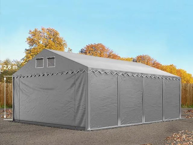 TOOLPORT 5x8m Namiot magazynowy - 2,6 m wysokość ścian bocznych, PVC 800, szary, bez statyki - (8572BL)