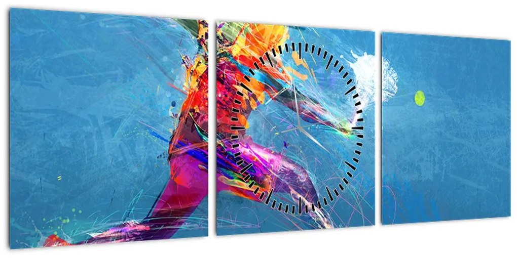 Obraz - Malowany tenisista (z zegarem) (90x30 cm)