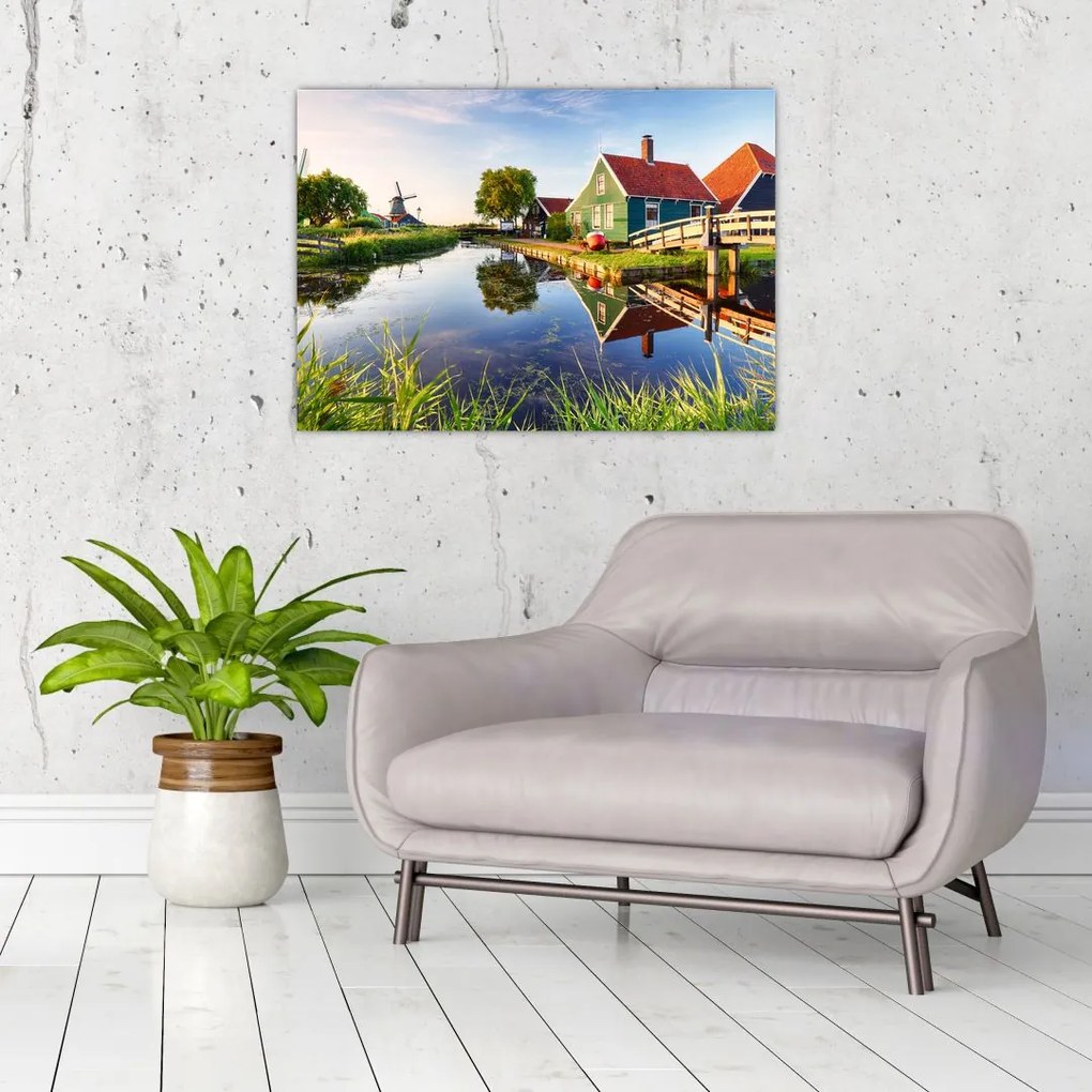 Obraz na szkle holenderskich młynów (70x50 cm)