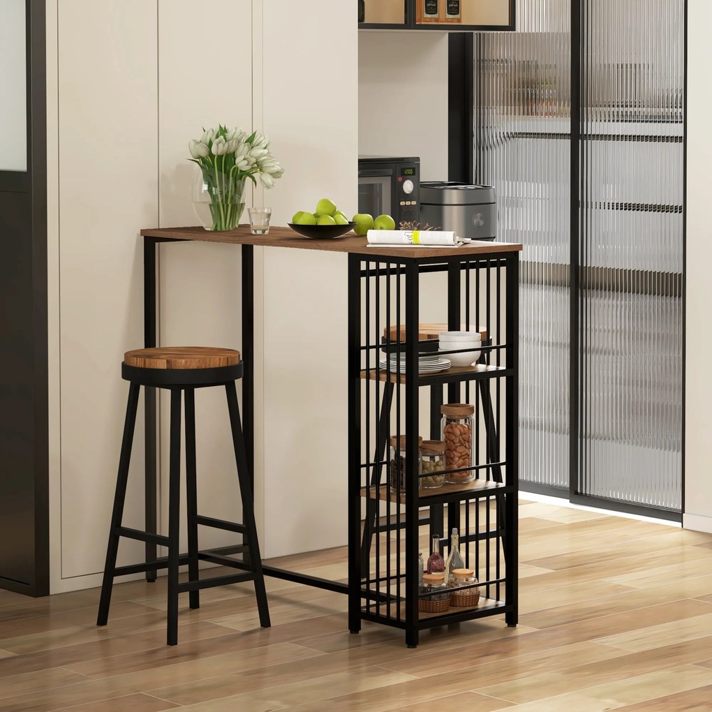 HOMCOM Stół barowy industrialny z 3 półkami 120x40x105 cm czarny brązowy | Aosom PL